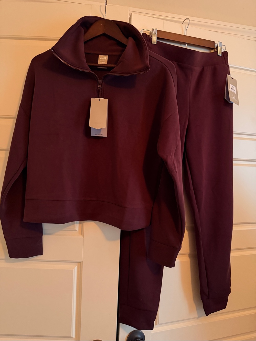 NWT Avia Women's Quarter-Zip ScubaKnit Pullover and Jogger Set - Deep Plum